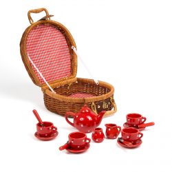 Service à Thé Enfant 15 Pièces – Métal Et ABS, Motif Floral – Théière, Tasses, Assiettes – Jeu D’Imitation Dès 3 Ans